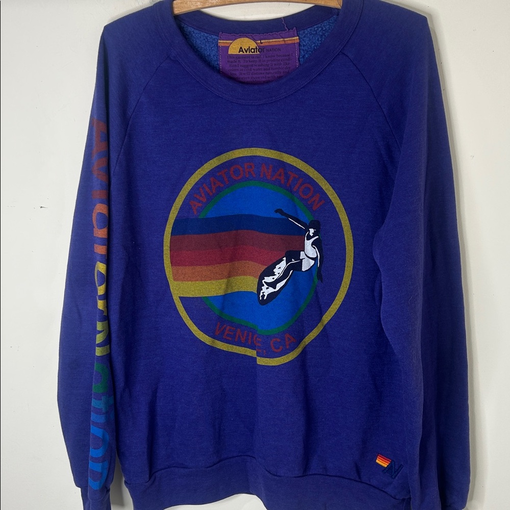 AVIATOR NATION Signature Logo Crew Neck Sweatshirt Purple Venice, CA Size Large - Picture 14 of 16